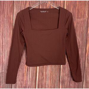 Abercrombie & Fitch Soft A&F Collection Brown Long Sleeve Square Neck Top Small